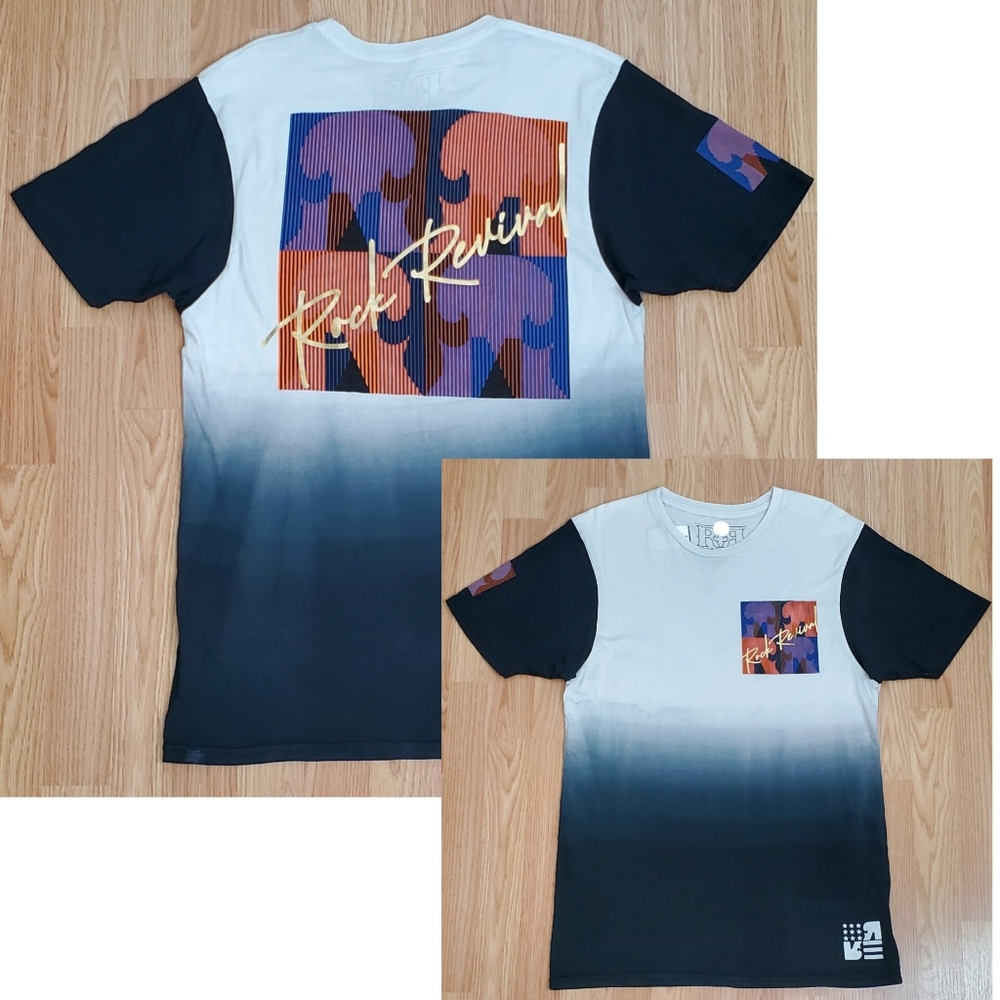 NWT Rock Revival short sleeve tee shirt dip dye graphic printed metallic logo